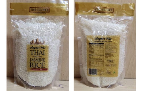 ផលិតផលអង្កររបស់ក្រុមហ៊ុនឥណ្ឌាមួយបានរចនាដាក់រូបអង្គរវត្តកម្ពុជាលើសំបកកញ្ចប់ ដោយមានឈ្មោះថា «Angkor Wat Thai Hom Mali Jasmine Rice» ដែលត្រូវបានចែកចាយលក់តាមបណ្ដាញលក់អនឡាញ Amazon។ (វេបសាយ Amazon)