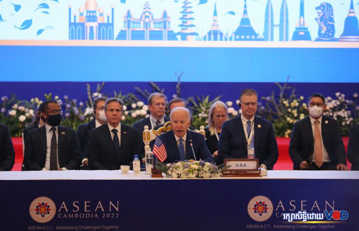 លោក ចូ បៃដិន (Joe Biden) ប្រធានាធិបតីសហរដ្ឋអាមេរិក ក្នុងកិច្ចប្រជុំកំពូលអាស៊ាន-សហរដ្ឋអាមេរិក លើកទី១០ នៅរាជធានីភ្នំពេញ នារសៀលថ្ងៃទី១២ ខែវិច្ឆិកា ឆ្នាំ២០២២។