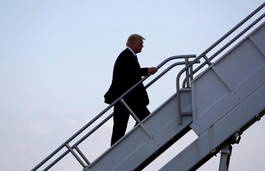 U.S. President Donald Trump departs aboard Air Force One to return to Washington from Indianapolis International Airport in Indianapolis