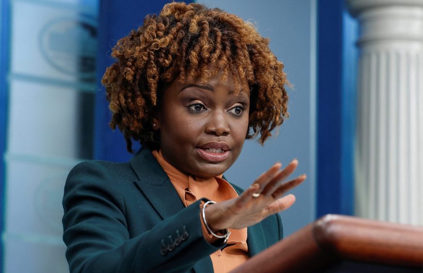 Press Secretary Karine Jean-Pierre holds the daily press briefing at the White House in Washington, U.S., January 24, 2023. REUTERS/Evelyn Hockstein