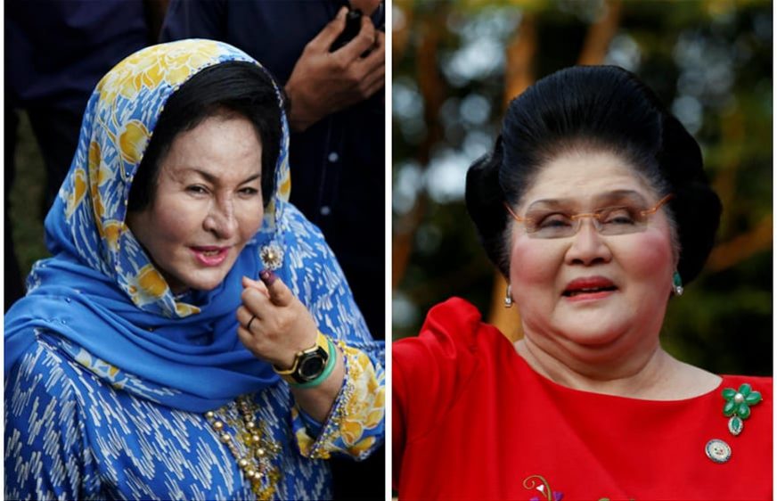 (រូបខាងឆ្វេង) ភរិយាលោក Najib Razak គឺលោកស្រី Rosmah Mansor និង (រូបខាងស្ដាំ) ភរិយារបស់លោក Marcos គឺលោកស្រី Imelda Marcos។ រូបភាព៖ Reuter