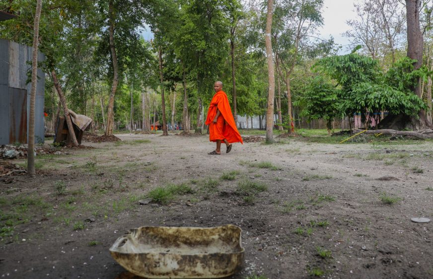 On most evenings, Sot Phally, the chief monk at Wat Tmor Antorng within Phnom Tamao Forest, puts out a bowl of rice for the animals that have been released into the sanctuary. He hopes that development of the area won’t lead to the destruction of the forest and wildlife habitat. Photo: Anton L. Delgado for Southeast Asia Globe